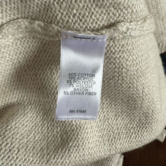 J. Jill Fair Isle Cream Hooded Tunic Sweater Knitted Size Medium Cotton Blend - Picture 9 of 11